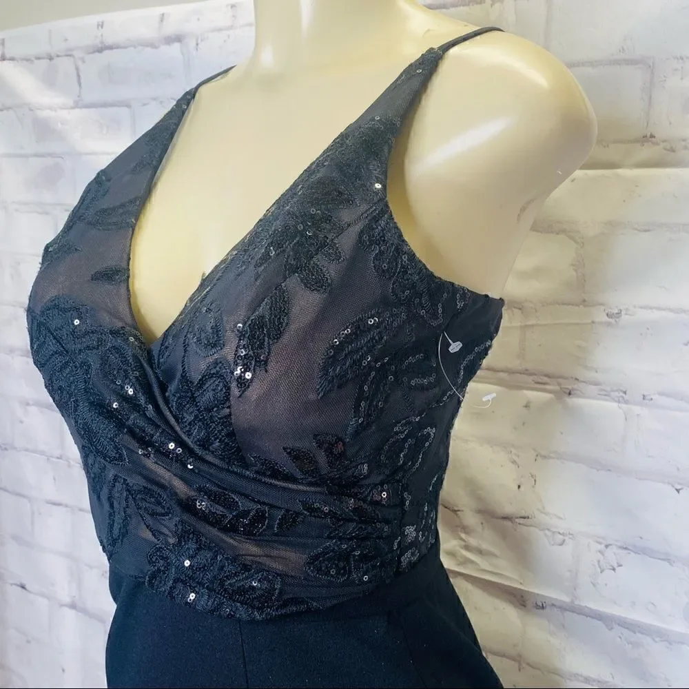 Dress The Population Giulia Sequin Bodice Crepe Sheath Dress Black Size S NWOT